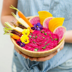 Roasted Beet Hummus and Pita Chips